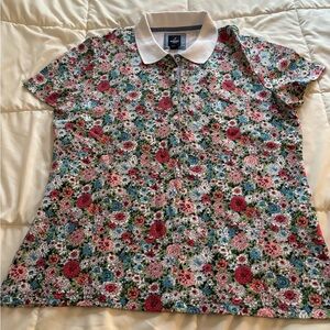 Nautica Jeans Floral Polo Top With White Collar